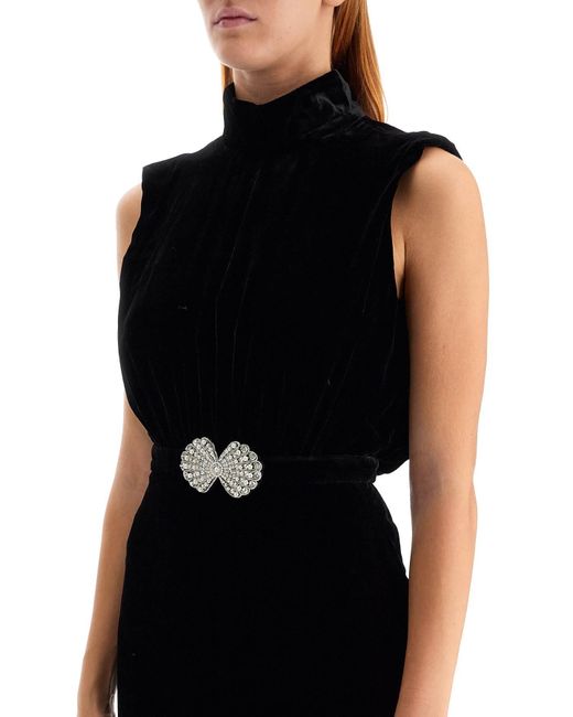 Saloni Midi Fleur Velvet Dress in Black | Lyst