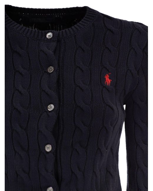 Polo Ralph Lauren Blue Cable Knit Cotton Crew Neck Cardigan