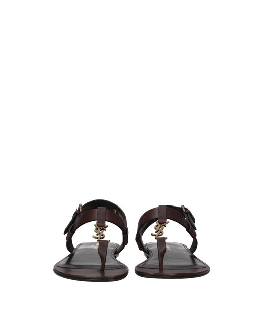 Saint Laurent Brown Cassandra Flip Flops Leather/Moro Head
