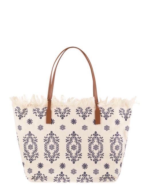 Mc2 Saint Barth White Embroidered Canvas Tote Bag