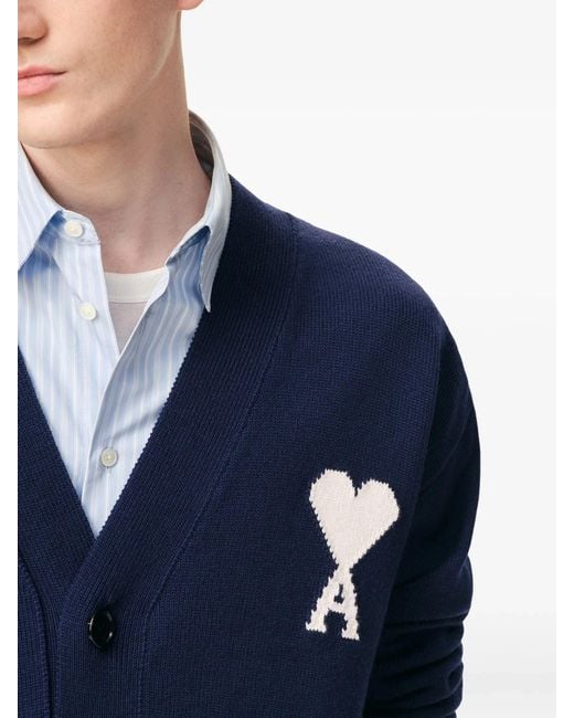 AMI Blue Wool Ami De Coeur Cardigan