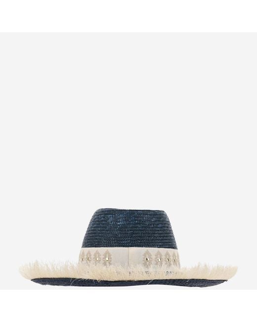 Ferruccio Vecchi Blue Straw And Viscose Blend Hat With Embroidery