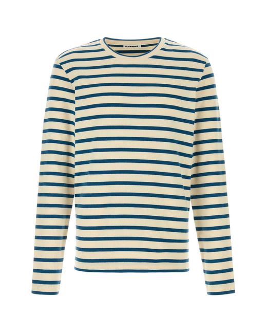 Jil Sander Green Striped T-Shirt for men