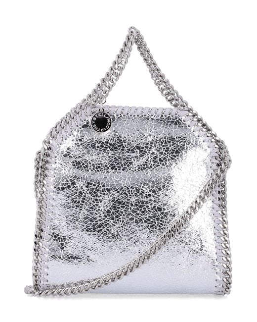 Stella McCartney Gray Mini Metallic Faux Leather Handbag With Chain Details
