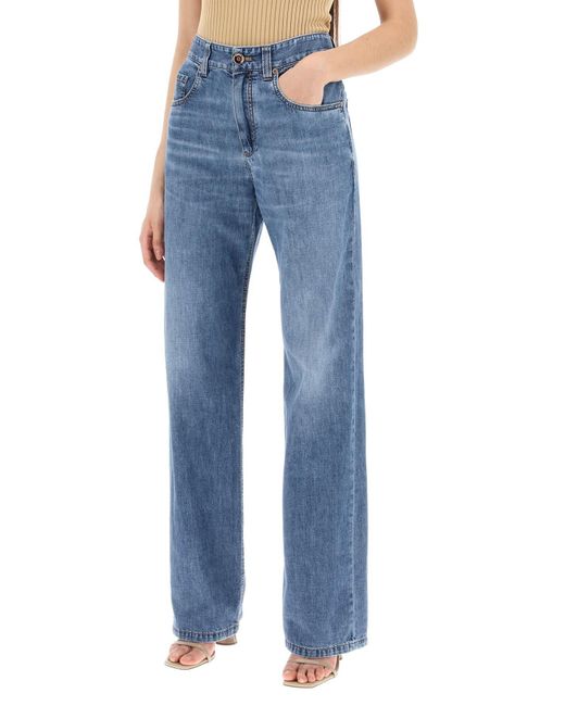 Brunello Cucinelli Losse Katoenen Denim Jeans In Negen Woorden in het Blue