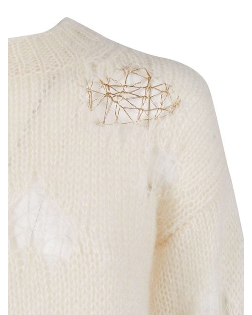 Fabiana Filippi Natural Lightweight Mohair Blend Sweater With Openwork Design