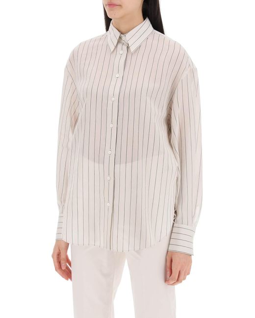 Camicia Leggera Sparkling Stripe di Brunello Cucinelli in White