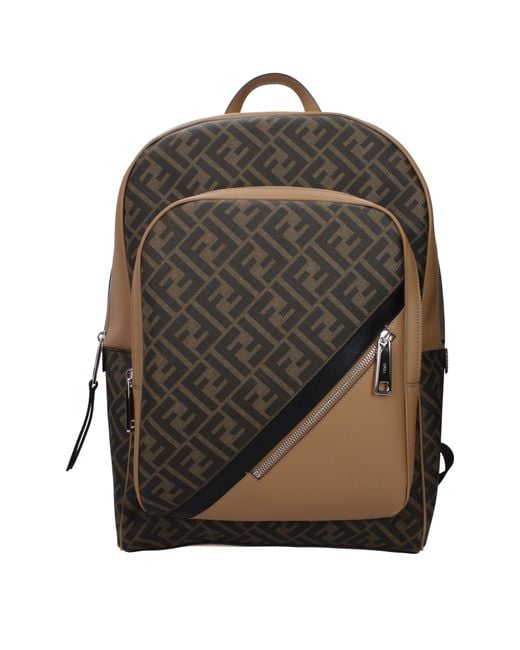 Fendi Multicolor Zaini E Marsupi Uomo Tessuto Marrone/Argento for men