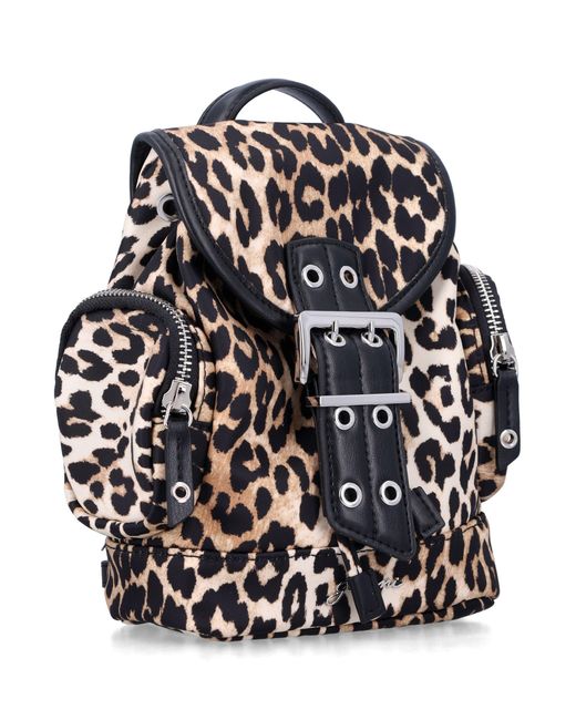 Ganni Gray Leopard Nano Backpack
