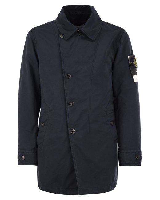 Stone Island Blue Short Trench Coat With Anti Drip Treatment for men