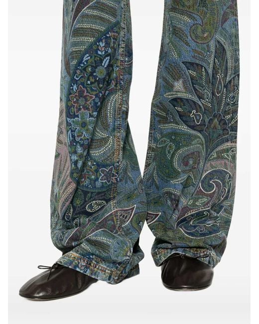Etro Gray Floral Print Flared Jeans