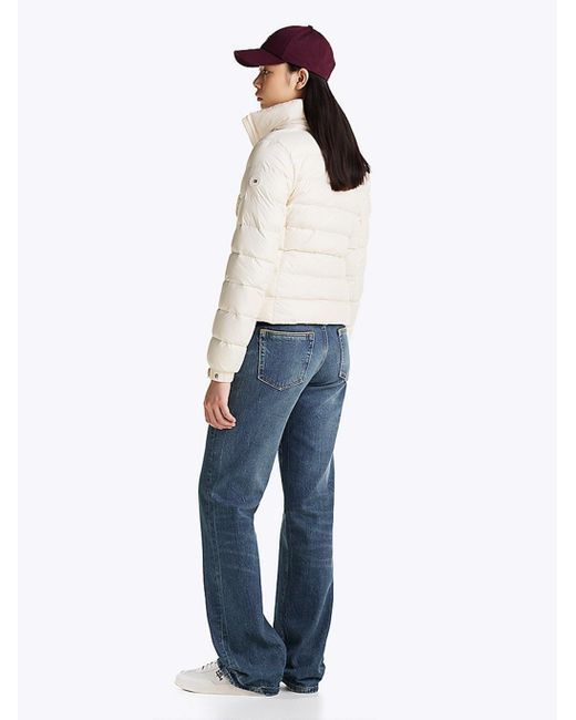 Tommy Hilfiger Blue Leichte Down -Jacke in glänzendem Stoff