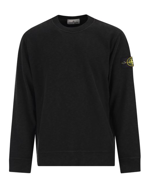 Stone Island Black Crewneck Sweatshirt With Badge for men