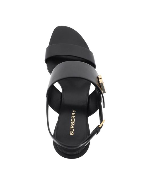 Burberry Black Leather Sandals With Monogram