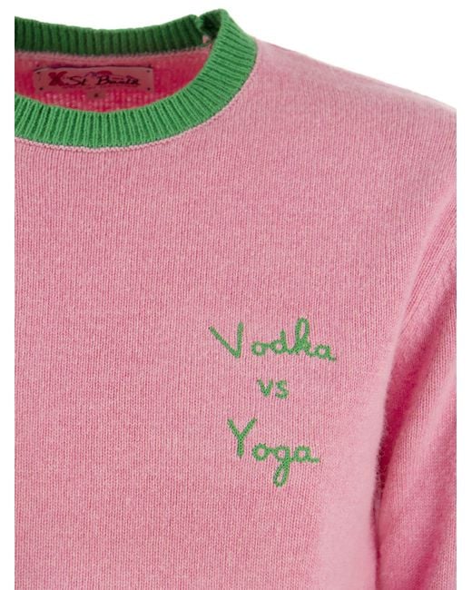 Mc2 Saint Barth Wool En Cashmere Blend Jumper Met Wodka Versus Yoga -borduurwerk in het Pink