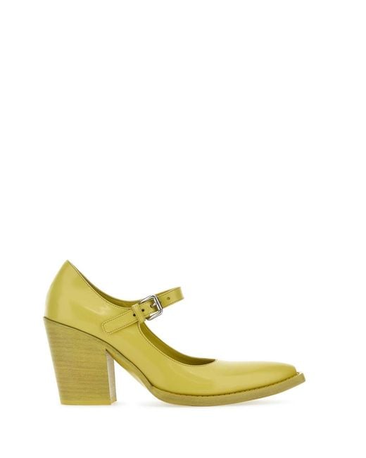 Prada Yellow 90mm Brushed Leather Pumps