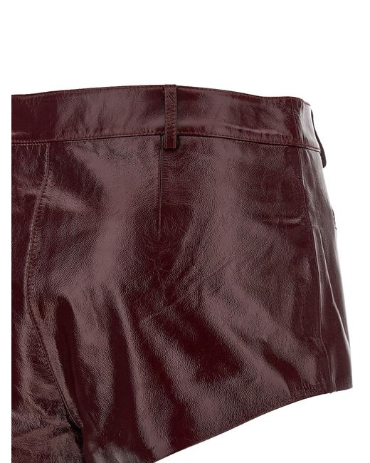 Self-Portrait Zelfportret Craqué Lederen Shorts in het Red