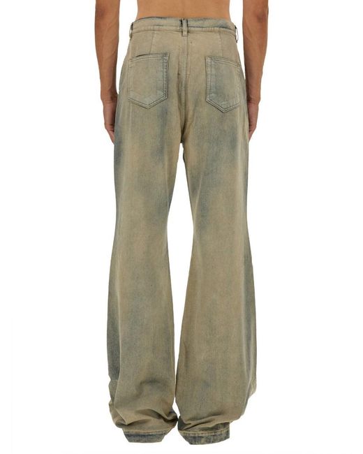 Rick Owens Green Distressed Wide-Leg Denim Pants With Vintage Appeal for men