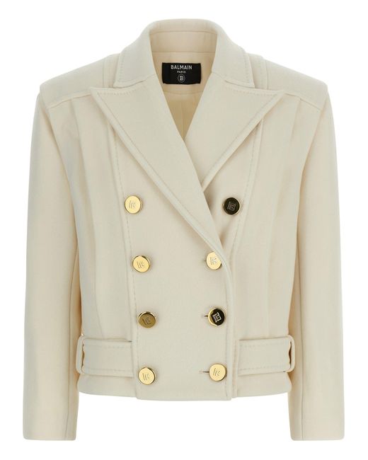 Balmain Double Breasted Coat in het Natural