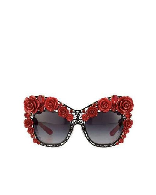 Dolce & Gabbana Rose Cat Eye Zonnebril in het Red