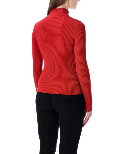 Courreges Red Courrèges Rib Knit Mock Neck Sweater