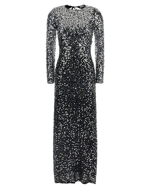 Rabanne Kleedjes ,Zwart ,Pailletten Zwart Paillet Lang Jersey Jurk in het Metallic