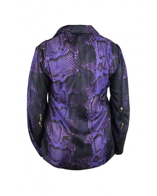 Roberto Cavalli Blue Silk Shirt With Snake Skin Print