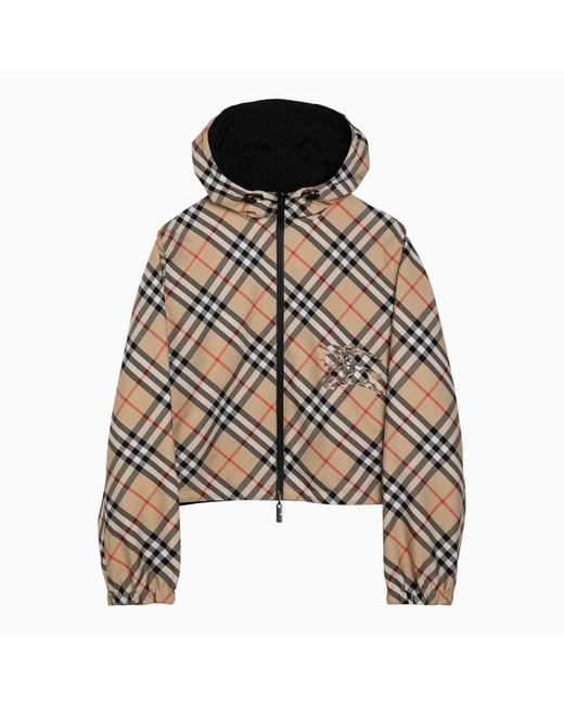 Burberry Natural Reversible Sand Coloured Cropped Jacket With Check Pattern
