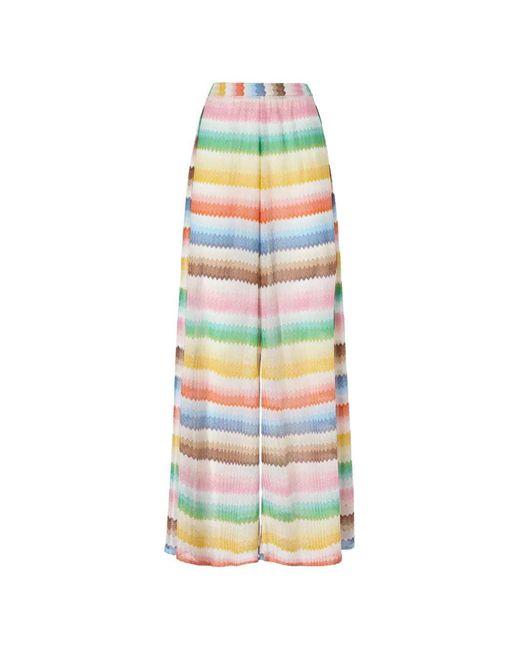 Missoni White Beach Pants With Zigzag Slit