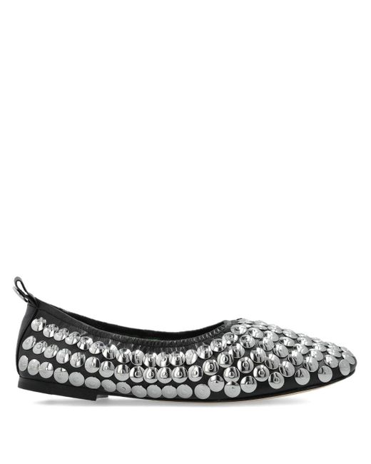 Tory Burch White Leather Ballet Flats With Studs