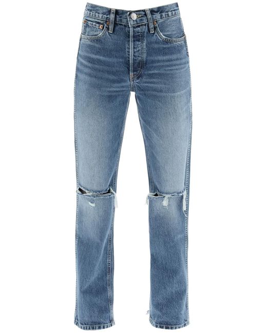 RE/DONE 90s High Rise Loose Destroyed Denim in Blue | Lyst UK