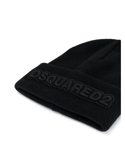 DSquared² Black Embroidered Logo Beanie for men