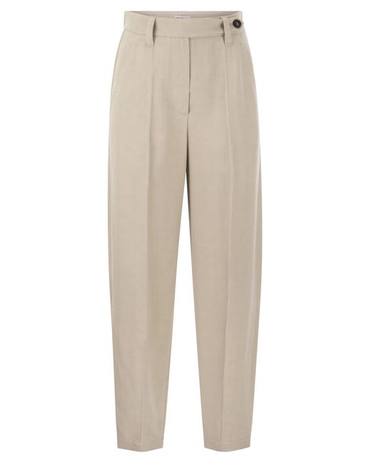 Viscosa curva y pantalones de lino Brunello Cucinelli de color Natural