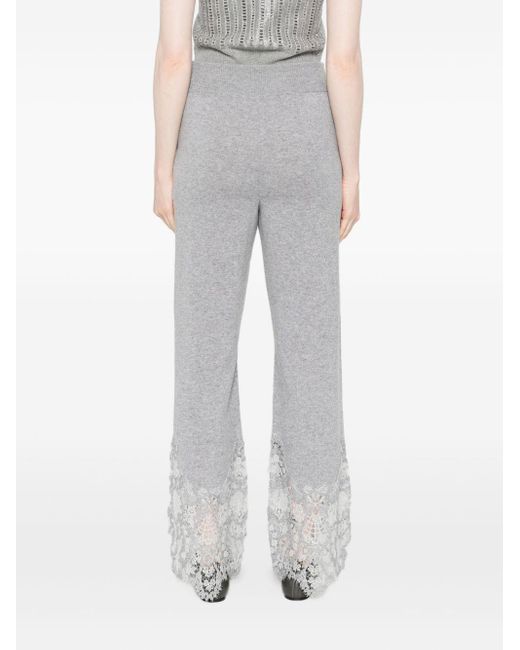 Ermanno Scervino Gray Lace-Trimmed Cashmere Trousers