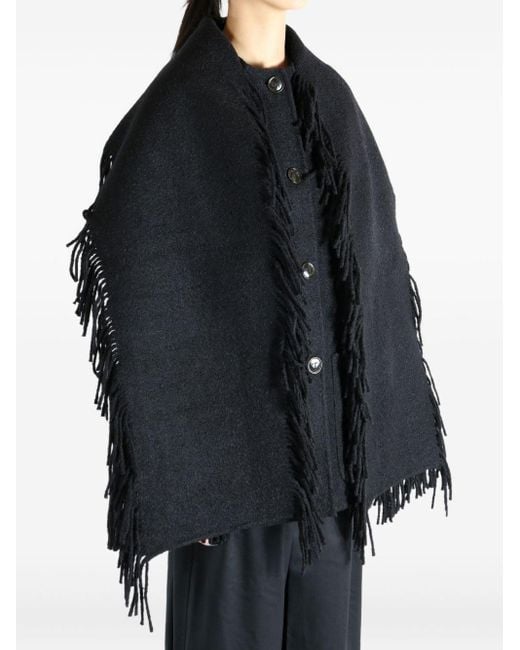 Totême  Black Fringed Scarf Wool Coat