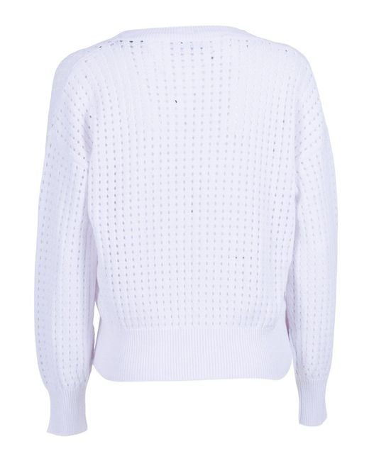 Kangra Cashmere White Pullover A Rete Manica Lunga