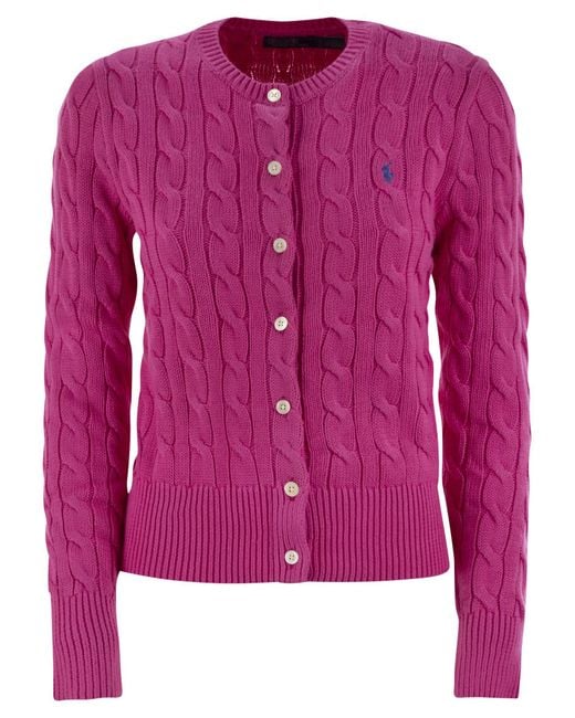 Polo Ralph Lauren Pink Plaited Cardigan With Long Sleeves