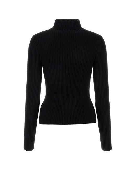 Courreges Black Viscose Blend Ribbed Knit Sweater