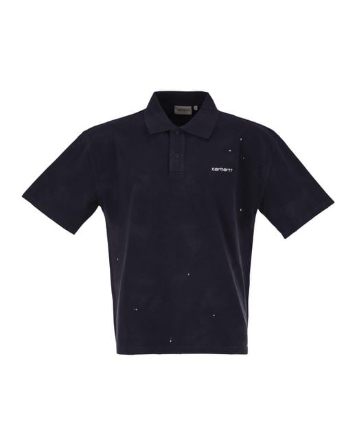 Carhartt Blue Cotton Polo Shirt With Paint Splatter Details