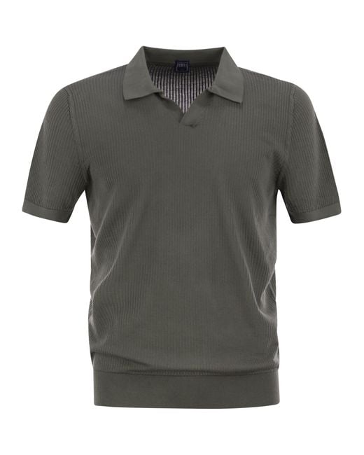 Fedeli Gray Giza Cotton Short-Sleeved Polo Shirt for men