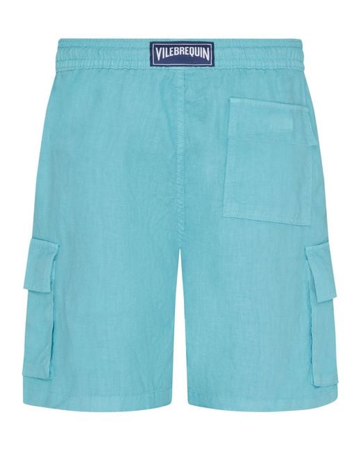 Vilebrequin Blue Linen Cargo Bermuda Shorts for men