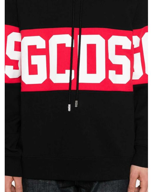 Gcds Red Striped Hoodie With Logo for men