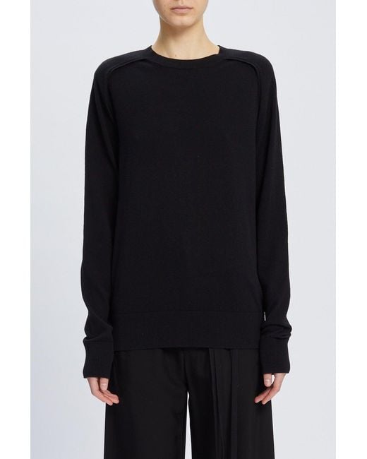 Ann Demeulemeester Black Ulu Crew Neck Sweater With Cut Out Armhole Detail