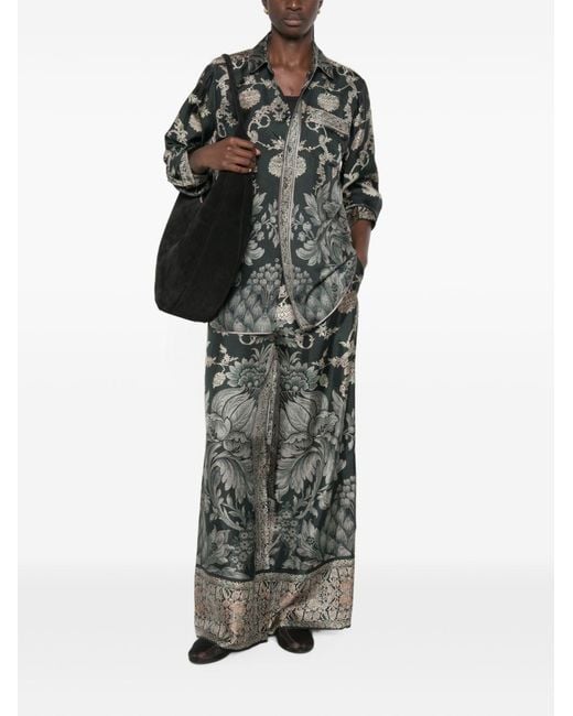 Pierre Louis Mascia Green Printed Silk Trousers