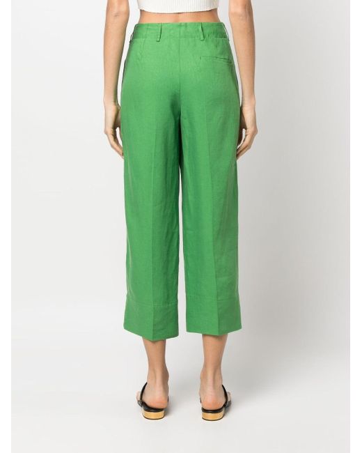 Max Mara Green Linen Cropped Trousers