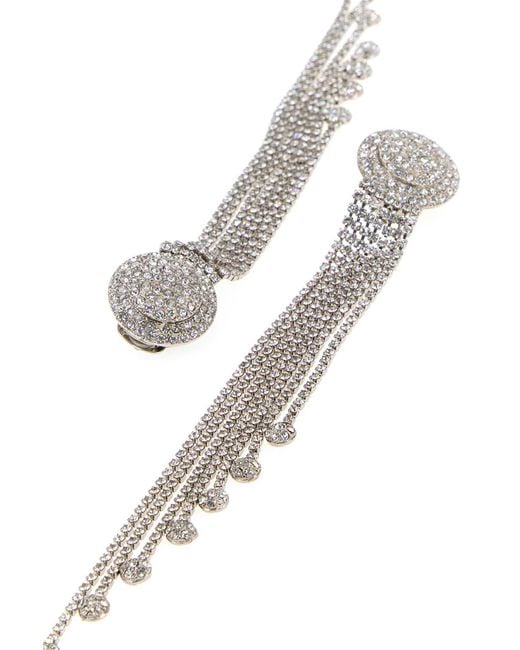 Alessandra Rich White Crystal Fringes Earrings