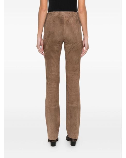 Via Masini 80 Brown Leather Flared Leg Trousers