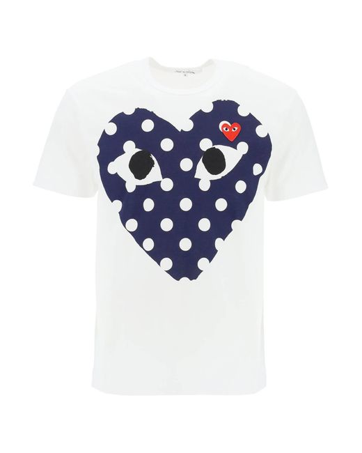 COMME DES GARÇONS PLAY Blue Comme des Garcons spielen "Polka Dot Heart Print T -Shirt