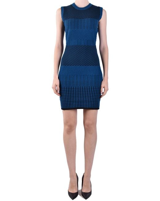 Diane von Furstenberg Blue Textured Bodycon Dress With Knit Design And Silhouette