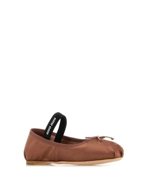 Miu Miu Brown Dark Satin Ballerinas